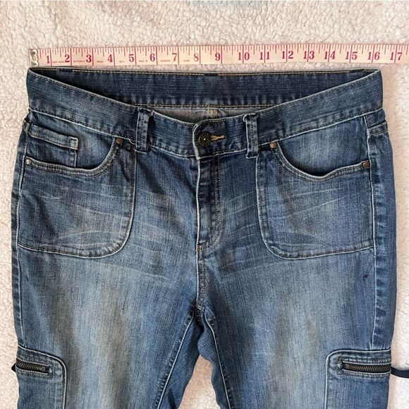 Simply Vera Vera Wang Jean Capris Size 10 Blue Zippered Pockets Utility - Picture 7 of 14